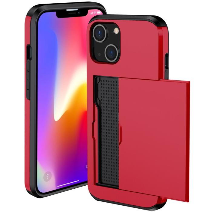 Bild 2, iPhone 15 Plus Skal Hybrid Med Kortfack Röd