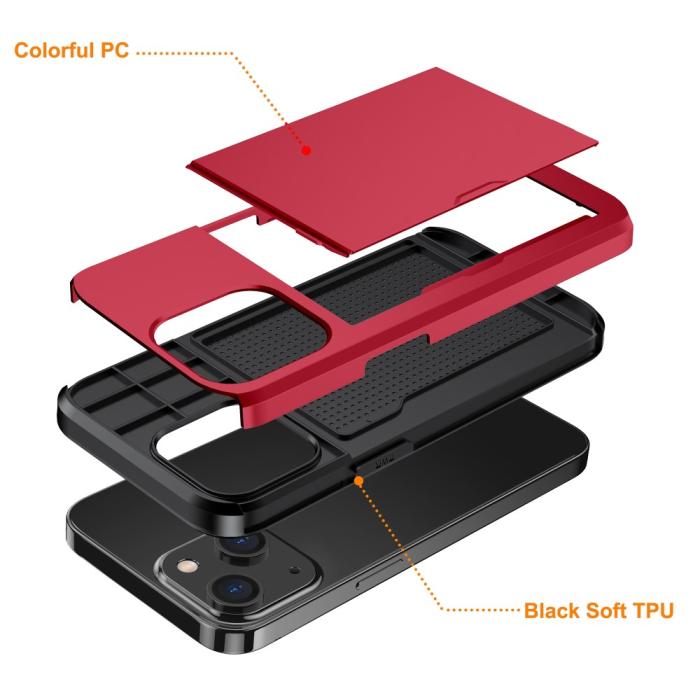 Bild 5, iPhone 15 Plus Skal Hybrid Med Kortfack Röd