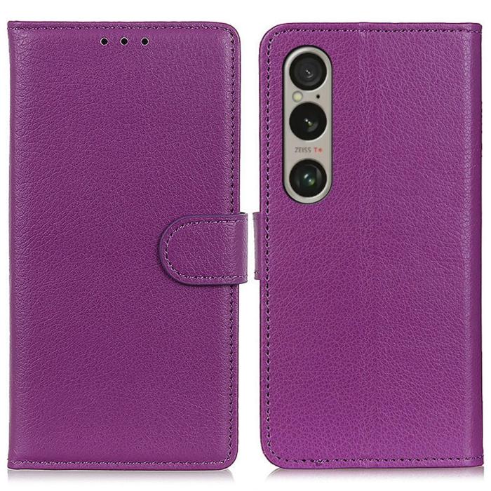 Bild 1, Sony Xperia 1 VI Litchi Läder Fodral Lila