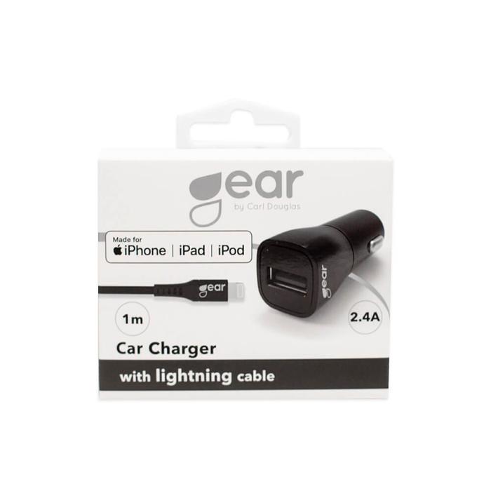 Bild 2, GEAR Billaddare 1xUSB 2.4A Inkl. 1m Lightning MFi Kabel Svart