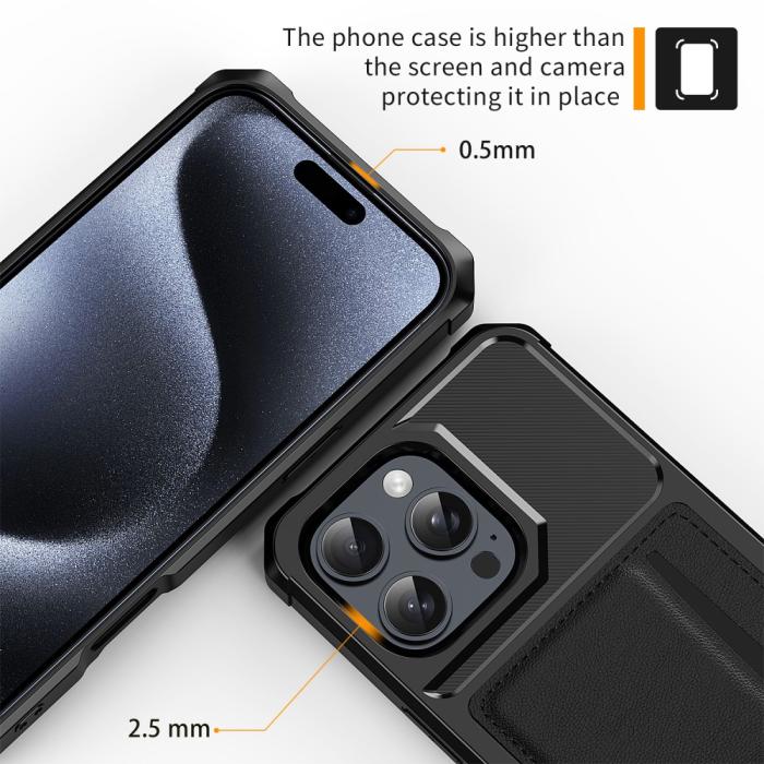 Bild 6, iPhone 16 Pro Skal Med Kortfack Läder Svart