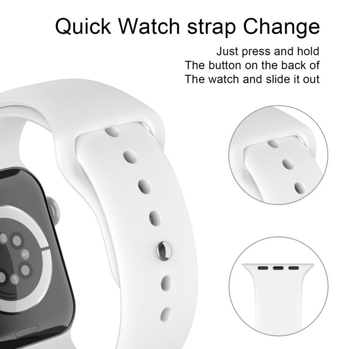 Bild 4, Apple Watch 42/44/45/49 mm Silikon Armband (M/L) Vit