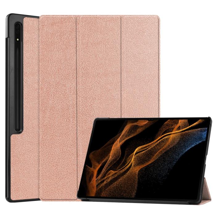 Bild 1, Samsung Galaxy Tab S9 Ultra Fodral Tri-Fold Läder Roséguld