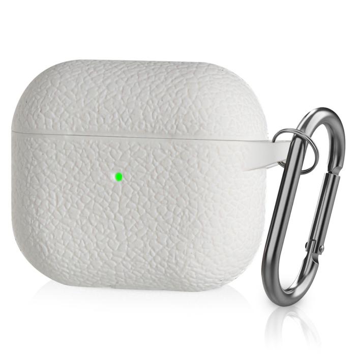 Bild 1, AirPods 3 Skal Silikon Litchi Textur Karbinhake Vit