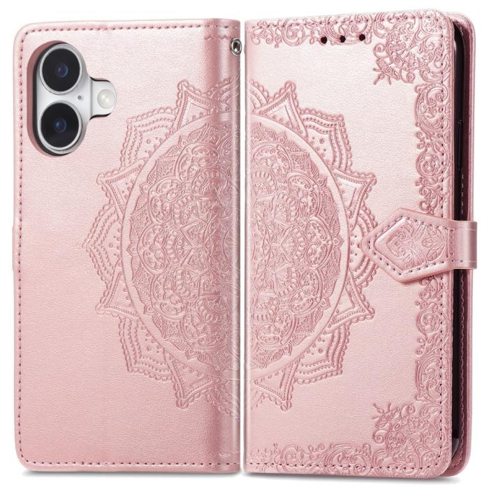Bild 1, iPhone 16 Fodral Mandala Läder Roséguld