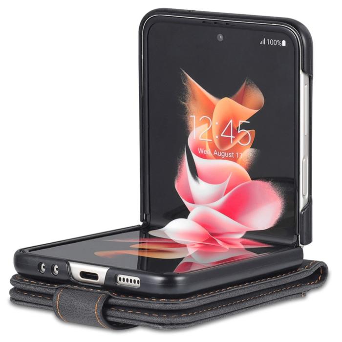 Bild 3, AZNS Galaxy Z Flip 6 / 7 FE Fodral Läder Svart