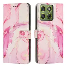 Motorola Edge 70 Fodral L&auml;der Marmor Ros&eacute;guld