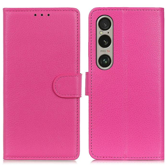 Bild 1, Sony Xperia 1 VI Litchi Läder Fodral Rosa