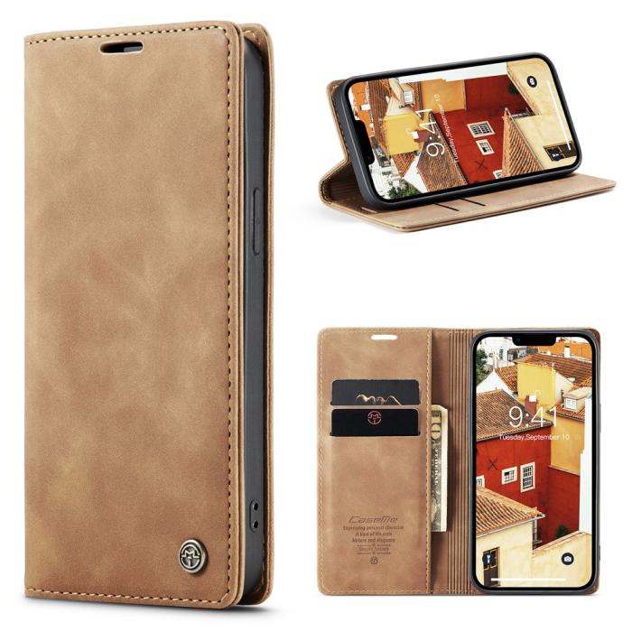Bild 1, CASEME iPhone 15 Plus Fodral Flip Retro Läder Brun