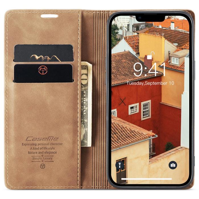 Bild 2, CASEME iPhone 15 Plus Fodral Flip Retro Läder Brun