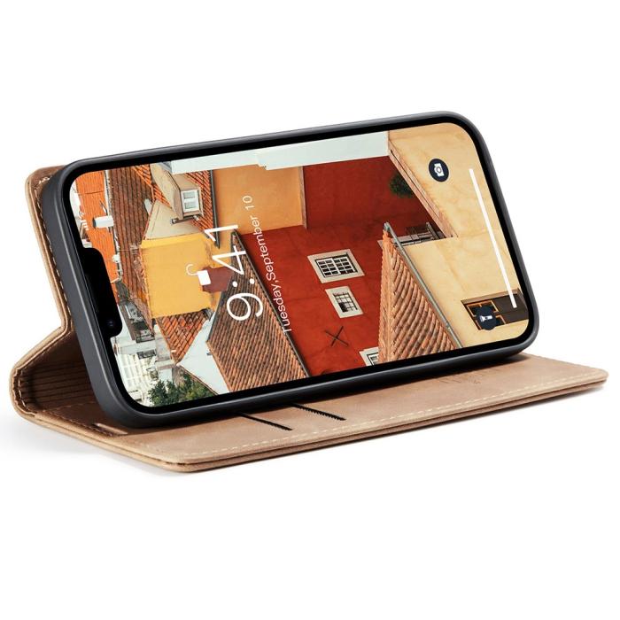Bild 3, CASEME iPhone 15 Plus Fodral Flip Retro Läder Brun