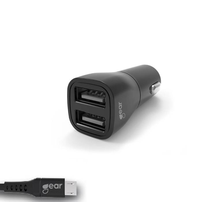 Bild 1, GEAR Billaddare 2xUSB 3.4A MicroUSB Kabel 1m Svart