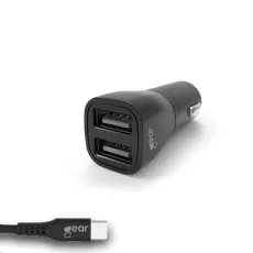 GEAR Billaddare 2xUSB 3.4A USB-C Kabel 1m Svart