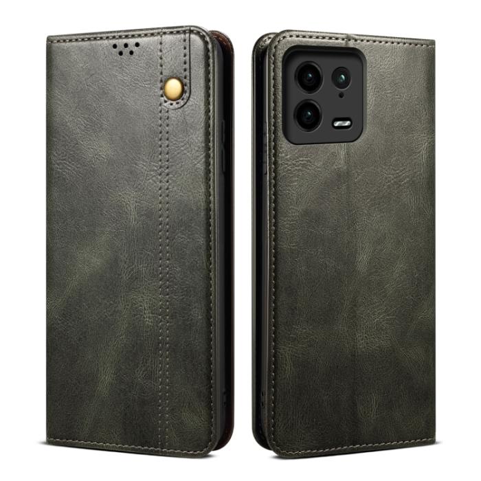 Bild 1, Xiaomi 13 Pro 5G Fodral Oil Wax Flip Läder Grön