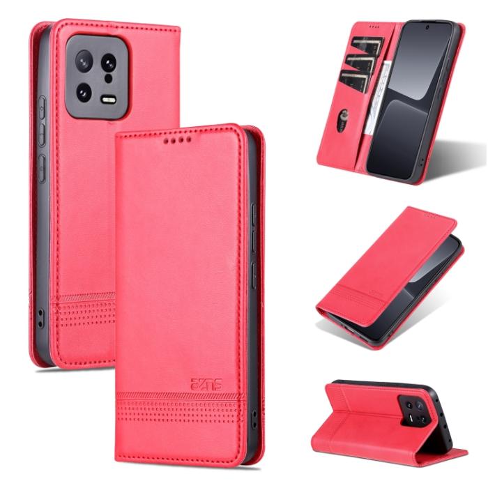 Bild 1, AZNS Xiaomi 13 5G Fodral Flip Läder Rosa/Röd
