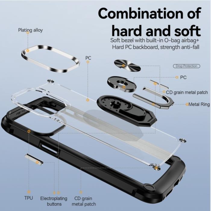 Bild 2, iPhone 15 Pro Skal Shockproof Armor Ring Svart