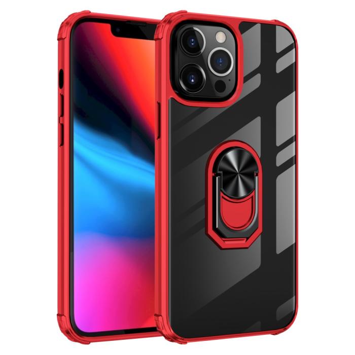 Bild 1, iPhone 13 Pro Max - Shockproof Hybrid Ring Skal - Röd