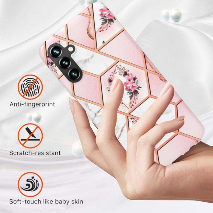 Bild 2, Samsung Galaxy A54 5G Skal Marmor TPU Rosa Blommor