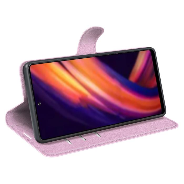 Bild 6, Motorola Edge 30 Pro Fodral Litchi Textur Ljus Rosa