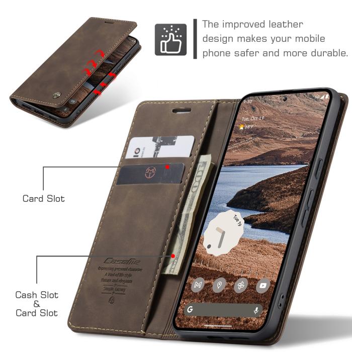 Bild 3, CASEME Google Pixel 10a Fodral Flip Retro Läder Brun