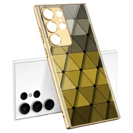 GKK Galaxy S24 Ultra Skal Härdat Glas Electroplate Rhombus Gul