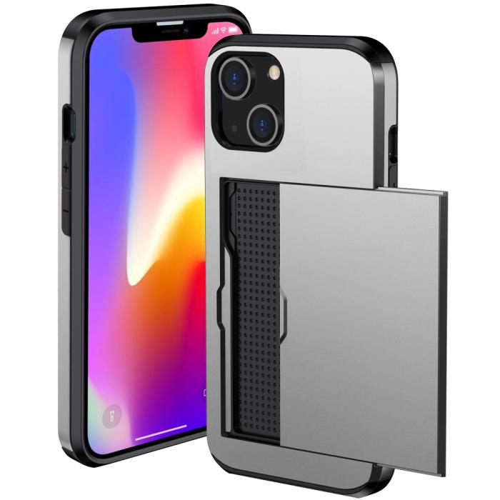 Bild 2, iPhone 15 Plus Skal Hybrid Med Kortfack Grå