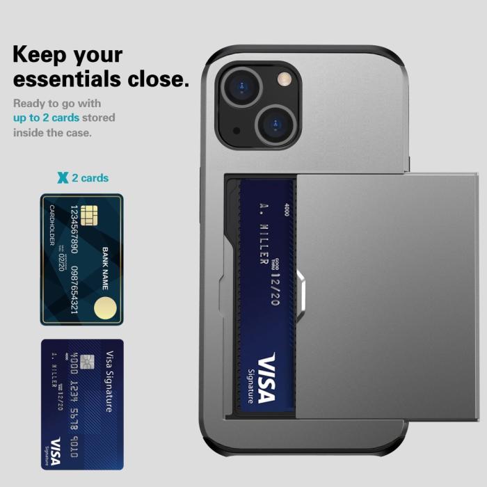 Bild 3, iPhone 15 Plus Skal Hybrid Med Kortfack Grå