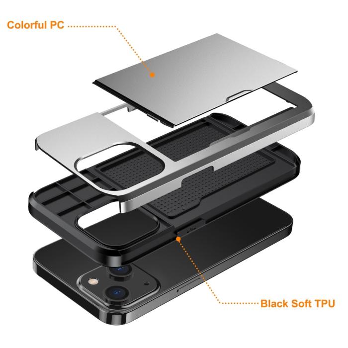 Bild 5, iPhone 15 Plus Skal Hybrid Med Kortfack Grå