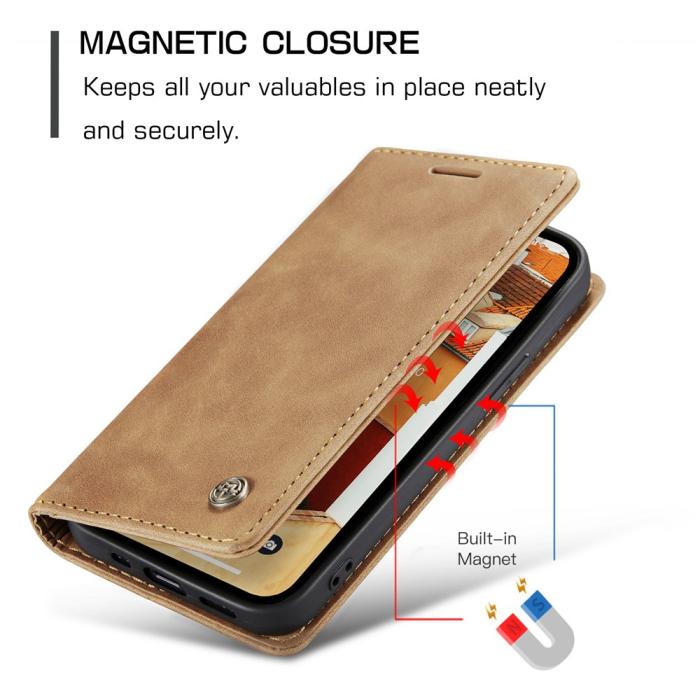 Bild 6, CASEME iPhone 15 Plus Fodral Flip Retro Läder Brun