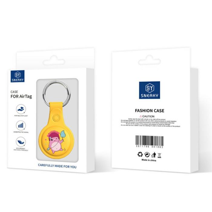 Bild 5, SNEAKY Tecknad Figur AirTag Silikonhållare Med Nyckelring - Gul