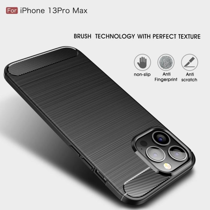 Bild 2, iPhone 13 Pro Max - Borstad Stål Textur Skal - Svart