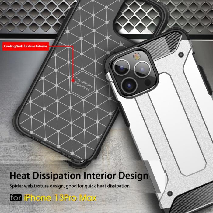 Bild 3, iPhone 13 Pro Max - Shockproof Armor Hybrid Skal - Silver