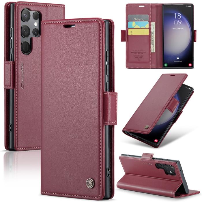 Bild 1, CASEME Galaxy S24 Ultra Fodral Slim Litchi Läder Röd