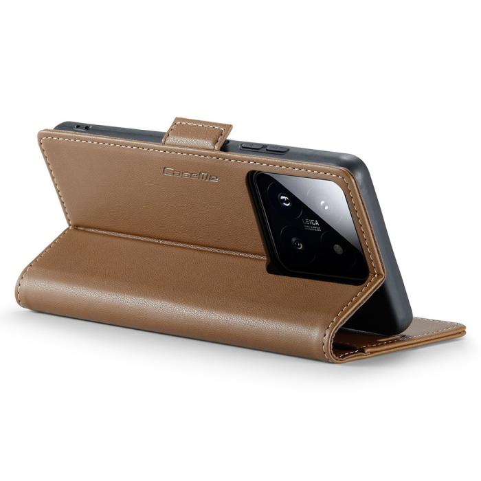 Bild 3, CASEME Xiaomi 14 Fodral RFID Litchi Läder Brun
