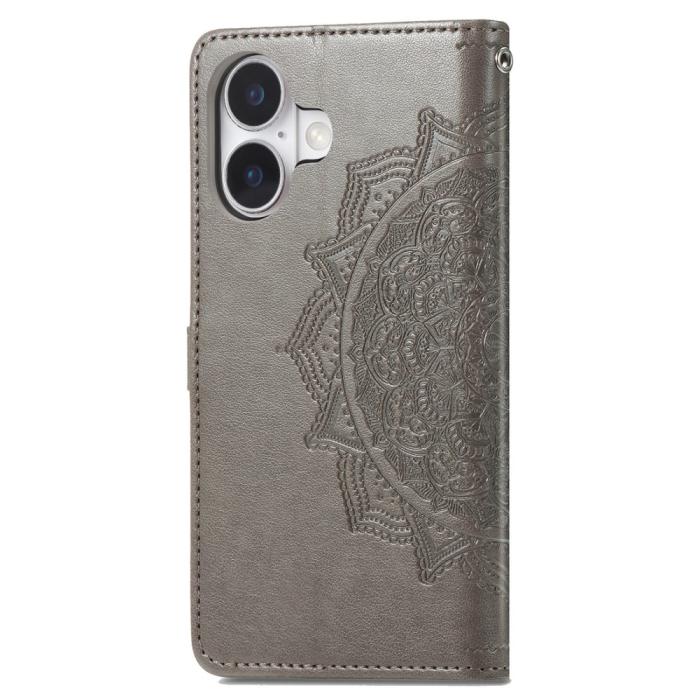 Bild 5, iPhone 16 Fodral Mandala Läder Grå