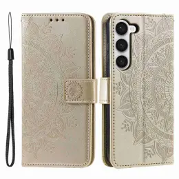 Samsung Galaxy S23 Plus Fodral Mandala Läder Guld