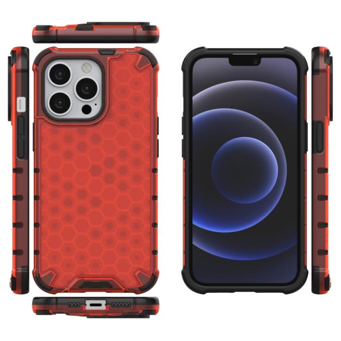 Bild 2, iPhone 14 Pro Max Skal Shockproof Honeycomb Hybrid Röd