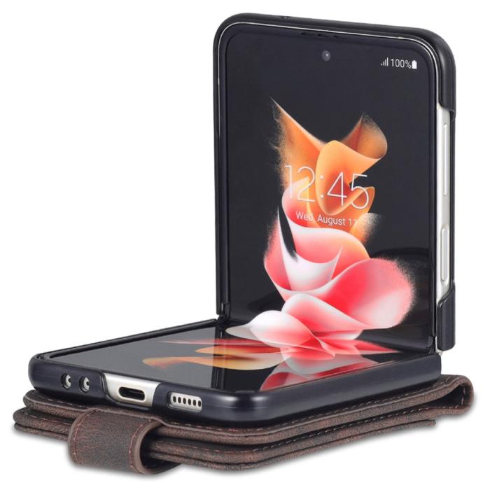 Bild 3, AZNS Galaxy Z Flip 6 / 7 FE Fodral Läder Brun