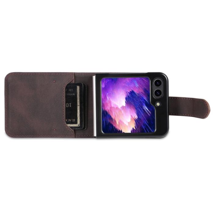 Bild 5, AZNS Galaxy Z Flip 6 / 7 FE Fodral Läder Brun