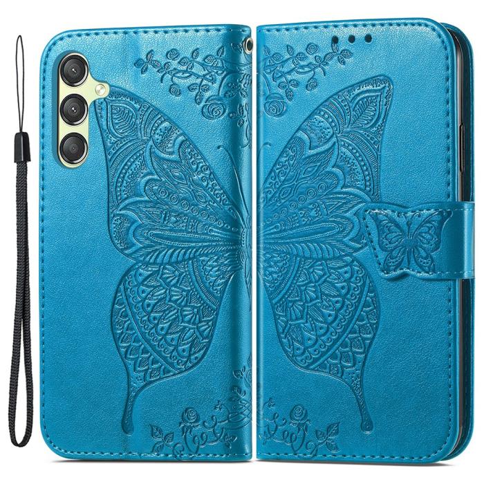 Bild 1, Samsung Galaxy A25 5G Fodral Läder Big Butterfly Blå