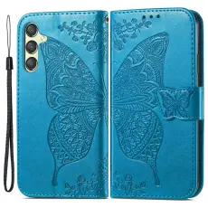 Samsung Galaxy A25 5G Fodral Läder Big Butterfly Blå