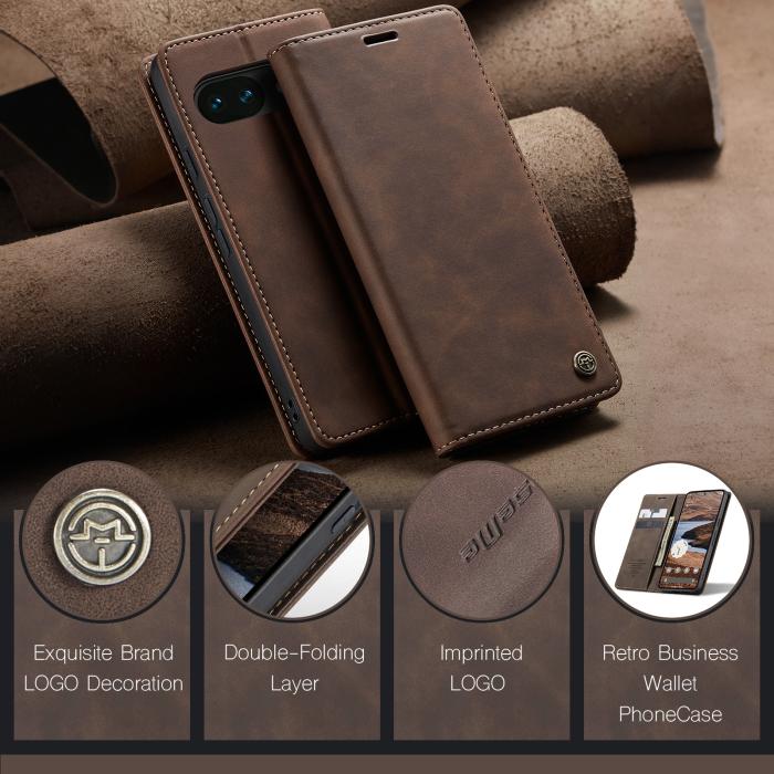 Bild 4, CASEME Google Pixel 10a Fodral Flip Retro Läder Brun
