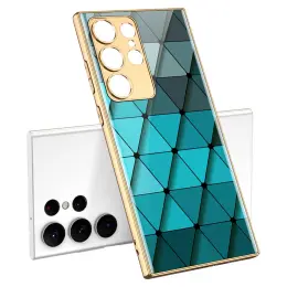 GKK Galaxy S24 Ultra Skal Härdat Glas Electroplate Rhombus Blå