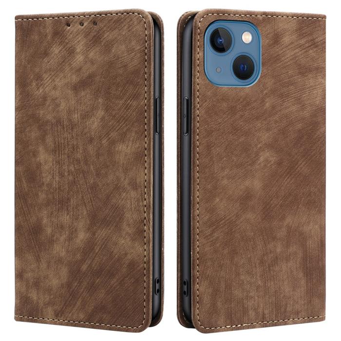 Bild 1, iPhone 15 Plus Fodral RFID Flip Retro Brun