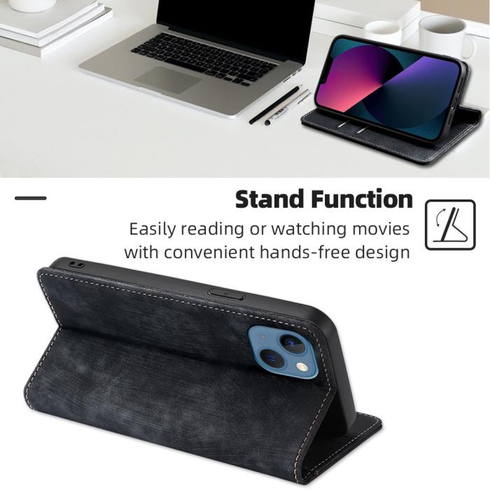 Bild 3, iPhone 15 Plus Fodral RFID Flip Retro Brun