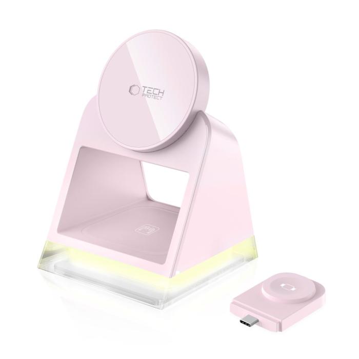 Bild 3, Tech-Protect 3in1 15W Qi Magnetisk MagSafe Laddare Baby Pink