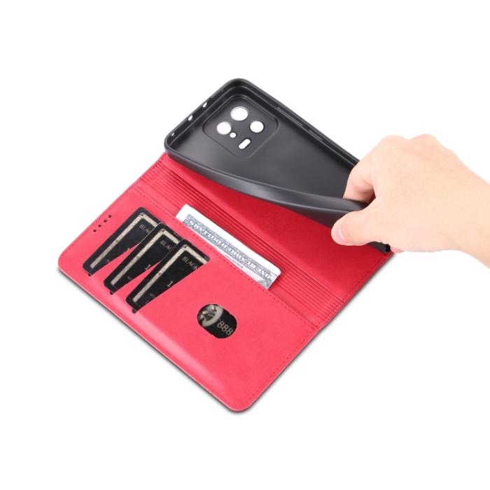 Bild 6, AZNS Xiaomi 13 5G Fodral Flip Läder Rosa/Röd