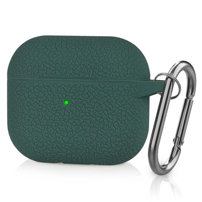 Bild 1, AirPods 3 Skal Silikon Litchi Textur Karbinhake Forest Green