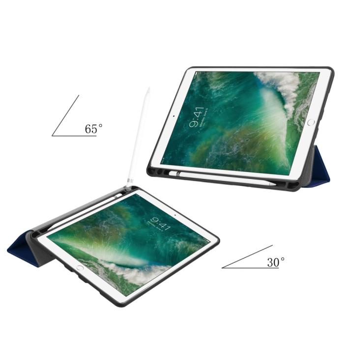 Bild 2, iPad Air (2019) / Pro 10.5 (2017) - Tri-Fold Fodral Med Pennhållare - Mörk Blå