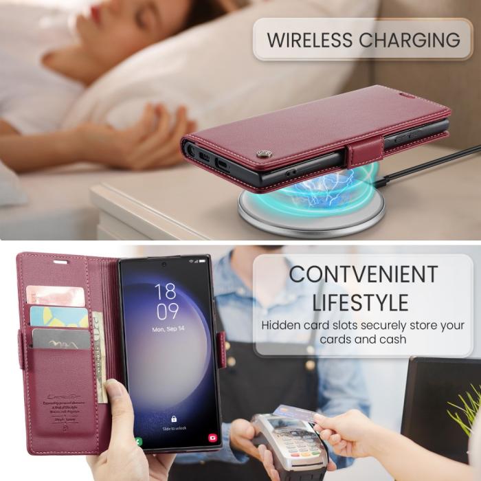 Bild 5, CASEME Galaxy S24 Ultra Fodral Slim Litchi Läder Röd